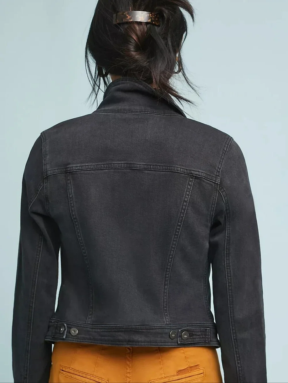 Anthropologie Pilcro And The Letterpress Black Classic Button Front Denim Jacket - Picture 2 of 9